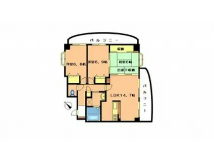 ＪＲ可部線 緑井駅 徒歩7分 6階建 築25年(3LDK/4階)の間取り写真