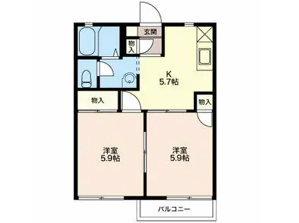 ハイブリッジ西原 A セ(2K/1階)の間取り写真