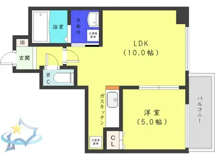 レジディア桑園(1LDK/4階)の間取り写真