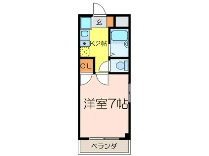 ドルフ亀島IV(1K/2階)の間取り写真