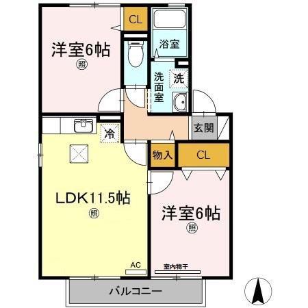 クラウディア C棟(2LDK/1階)の間取り写真