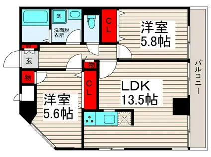 第1スカイハイツ足立(2LDK/6階)の間取り写真