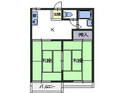 いしさかコーポ(2DK/2階)の間取り写真