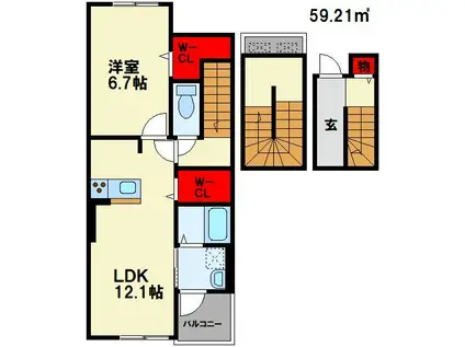 グレイス菰田東(1LDK/3階)の間取り写真