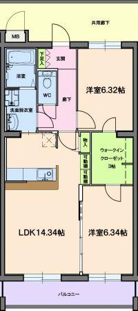 グランストーク富丘(2LDK/4階)の間取り写真