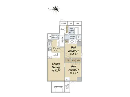 地下鉄烏丸線 烏丸御池駅 徒歩7分 5階建 築4年(2LDK/3階)の間取り写真