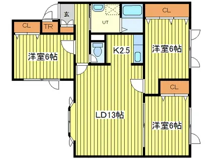 ヴィラ・ヴェルティ(3LDK/2階)の間取り写真