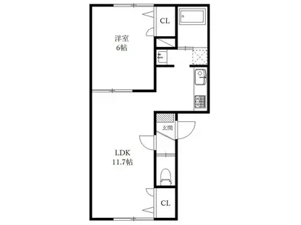 SHAPANI(1LDK/2階)の間取り写真