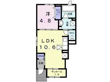 ユニゾン木津II(1LDK/1階)の間取り写真
