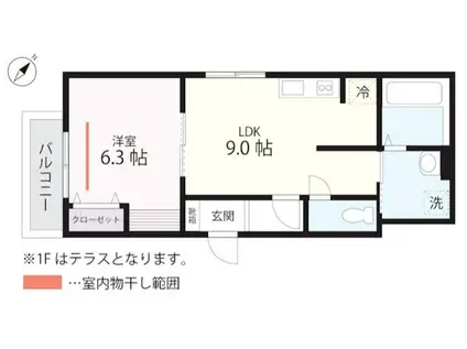 クワイエット クラブ ハウス トゥギャザー 横浜元町(1LDK/2階)の間取り写真