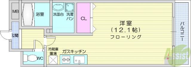 ウィング遊(ワンルーム/1階)の間取り写真