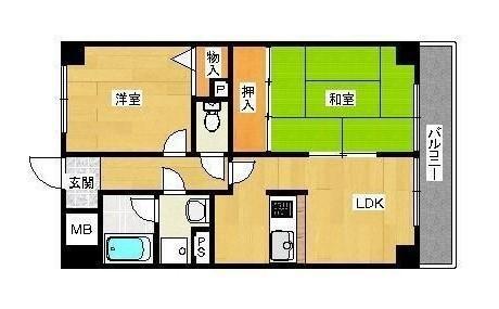 ベルローゼ浜寺(2LDK/1階)の間取り写真