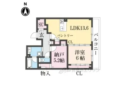 LUXESHOEINEYAGAWAMID(1LDK/7階)の間取り写真