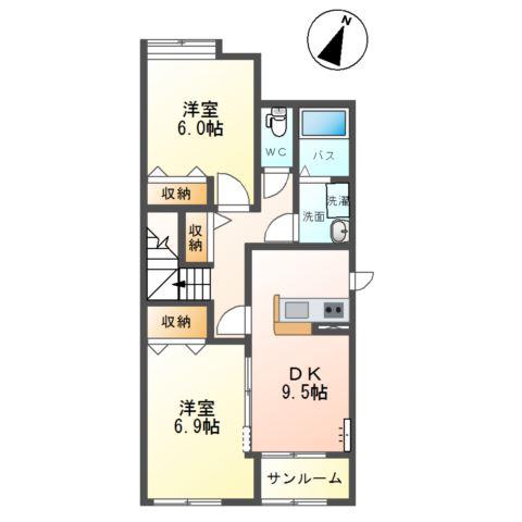 アドヴァンス(2DK/2階)の間取り写真