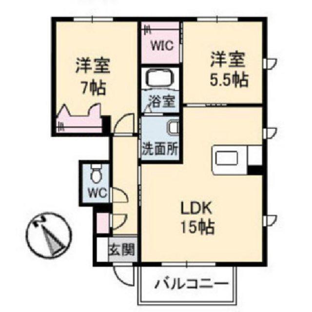 ピアタウンD棟(2LDK/1階)の間取り写真