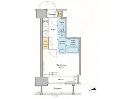 プラウドフラット西早稲田(1K/8階)の間取り写真