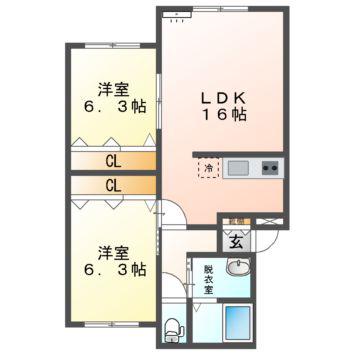 Mハイツ高砂22(2LDK/1階)の間取り写真