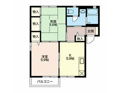 グランドディアスD(2K/2階)の間取り写真