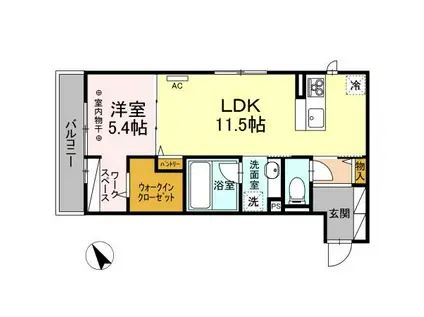 ソッリーゾ B(1LDK/2階)の間取り写真
