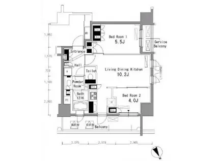 パークアクシス浅草橋(2LDK/9階)の間取り写真