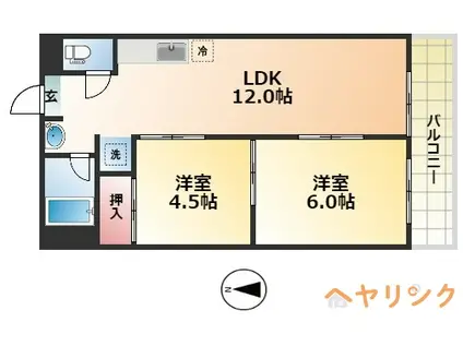 シャトー共栄(2LDK/4階)の間取り写真