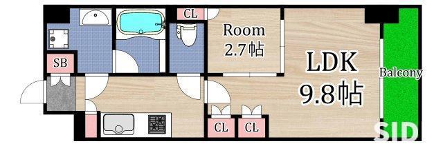 ウエリスアーバン守口(1LDK/3階)の間取り写真