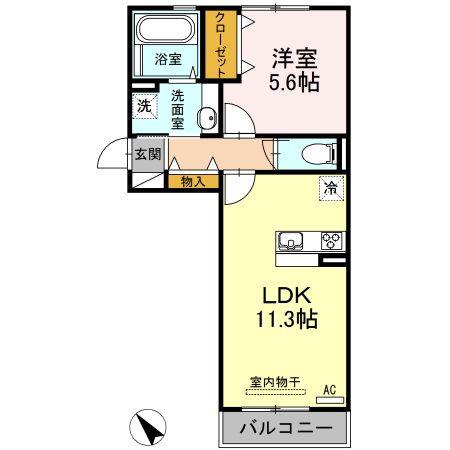 オリエント荒井西(1LDK/2階)の間取り写真