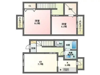 コンフォール山坂(2LDK/1階)の間取り写真