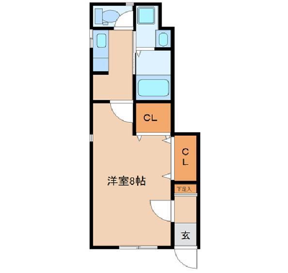 ハウスINモデラート(1K/1階)の間取り写真