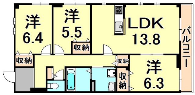 エフティー西宮北口A棟(3LDK/3階)の間取り写真