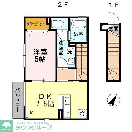 DEARCOURTS(1DK/2階)の間取り写真