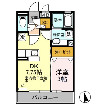 フリーデン(1DK/1階)の間取り写真