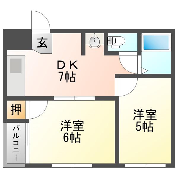 レジデンス三津屋(2DK/2階)の間取り写真