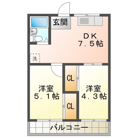 サンリッチ小杉(2DK/2階)の間取り写真