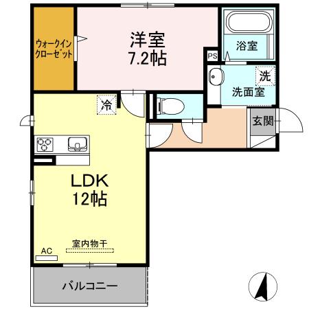 プレリエ モンテ唐湊(1LDK/2階)の間取り写真