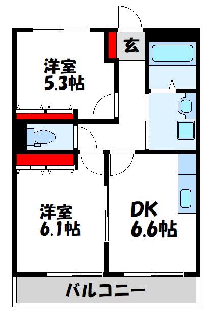 サンフィールド(2DK/1階)の間取り写真