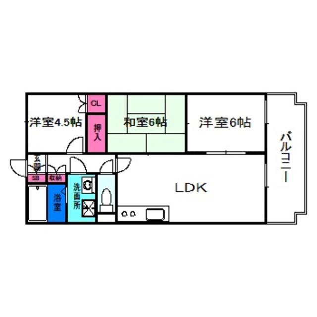 エスポワール参番館(3LDK/6階)の間取り写真