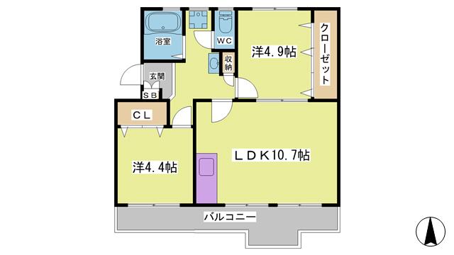 ロイヤルマンション1号棟(2LDK/4階)の間取り写真