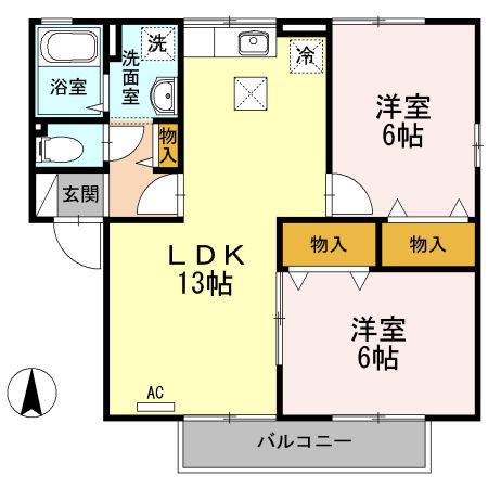 ソレイユハイム AB(2LDK/1階)の間取り写真