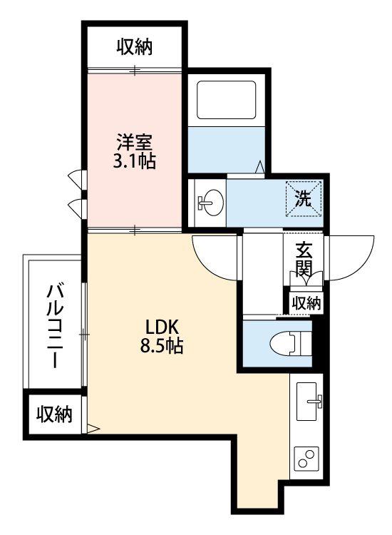 グランソル(1LDK/1階)の間取り写真