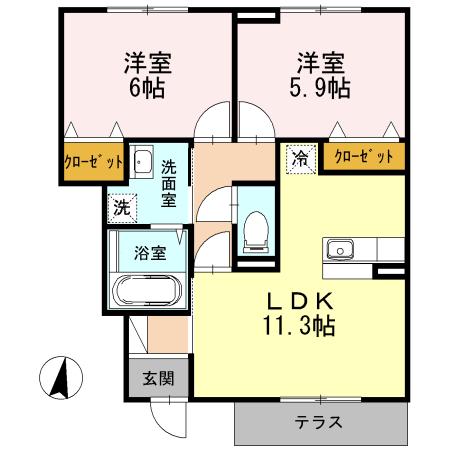 ラフォレスト(2LDK/1階)の間取り写真
