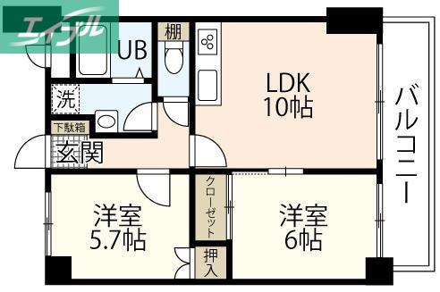ミラドール奥田西町(2LDK/3階)の間取り写真