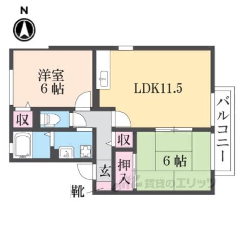 セジュール大安寺Ⅱ(2LDK/2階)の間取り写真