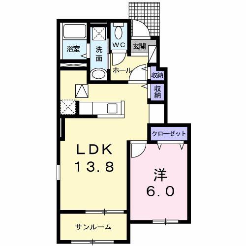 アベニールB(1LDK/1階)の間取り写真