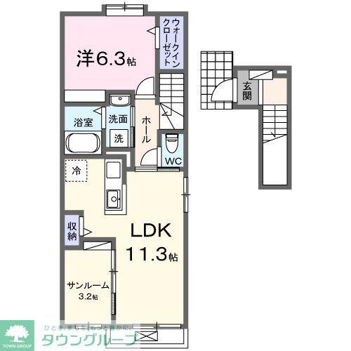 五香7丁目アパートB(1LDK/2階)の間取り写真