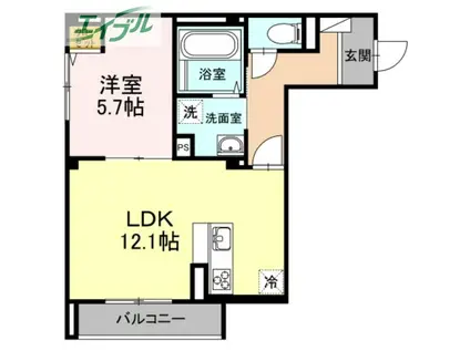 ラフォーレF(1LDK/2階)の間取り写真