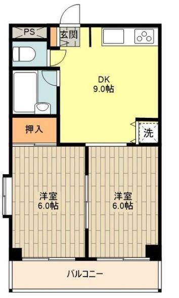 パピヨン大南(2DK/5階)の間取り写真