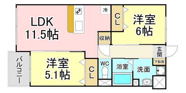 PRESTIGE DEL 西海岸(2LDK/1階)の間取り写真