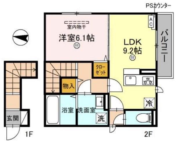 コリーナヴィルトゥ(1LDK/2階)の間取り写真
