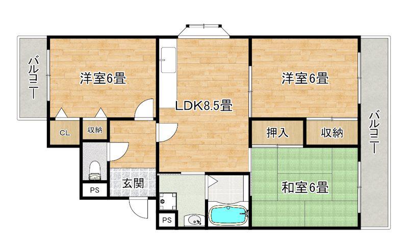 ベルハイツ(3LDK/3階)の間取り写真